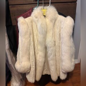 White real fox rabbit fur coat vintage M/L